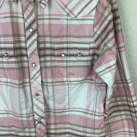 Roper Pink Plaid Pearl Button Collared Long Sleeve Button Up Shirt Womens Sz M - Picture 3 of 8